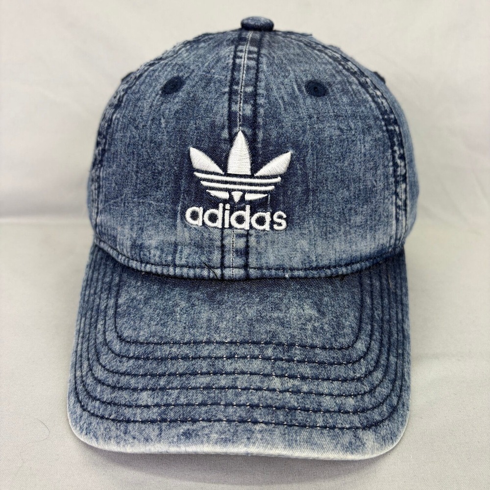 Adidas Hat Baseball Cap Acid Wash Denim Unisex OSFY Blue Trefoil Logo